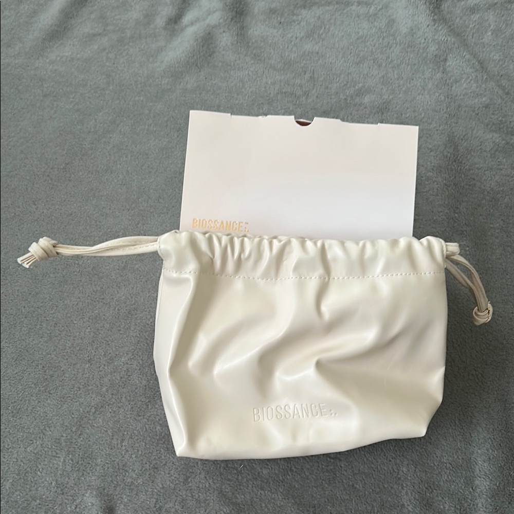 Biossance Promotional Vegan Leather Pouch Pleather Drawstring Bag with Logo